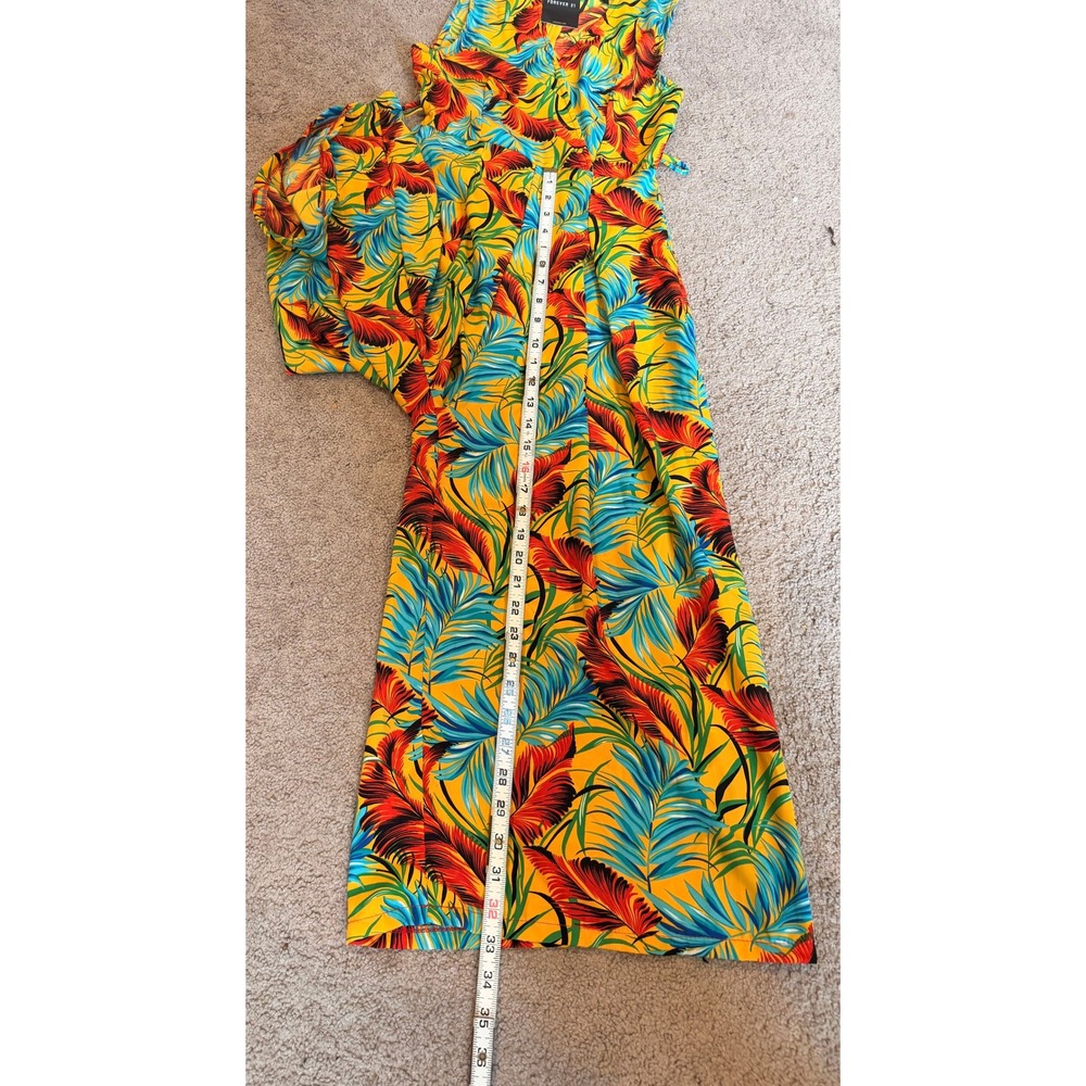 Forever 21 Tropical Palm Leaf Sleeveless Jumpsuit Mustard Yellow Sm Beachy Boho‎ - Picture 4 of 16